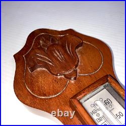 Antique c. 1930 Torwin Hand Carved Aneroid Banjo Barometer Thermometer Walnut
