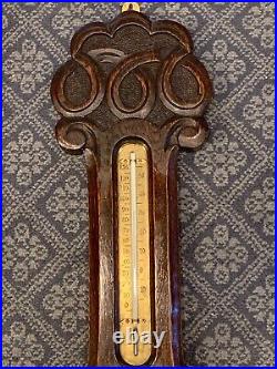 Antique carved oak barometer 33 inches long