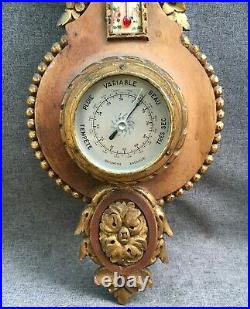 Antique french Art Nouveau barometer thermometer early 1900's wood stucco