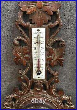 Antique french black forest barometer thermometer early 1900's woodwork
