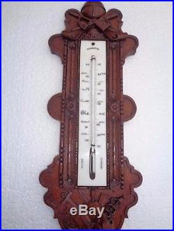 Antique french carved wood thermometer