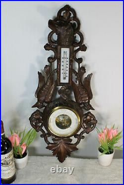 Antique french wood carved barometer hunting trophy Dog