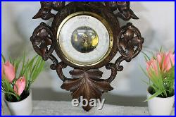 Antique french wood carved barometer hunting trophy Dog