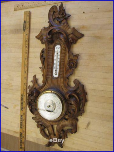 Antique hand carved Black Forest wood Dutch Barometer/thermometer