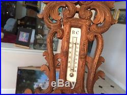Antique hanging wall barometer thermometer ornate carving Black Forest