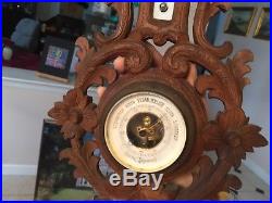Antique hanging wall barometer thermometer ornate carving Black Forest