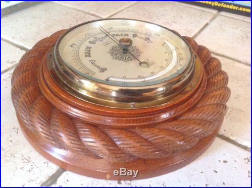 Antique oak Cased Barometer Thermometer London England Made Rope Twist