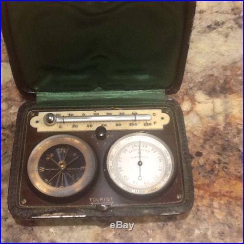 Antique travel barometer, compass, thermometer
