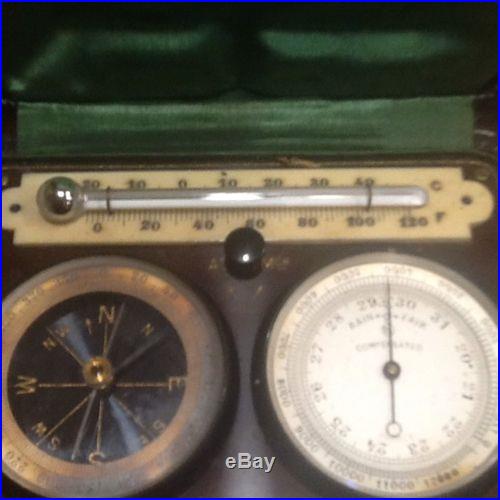 Antique travel barometer, compass, thermometer