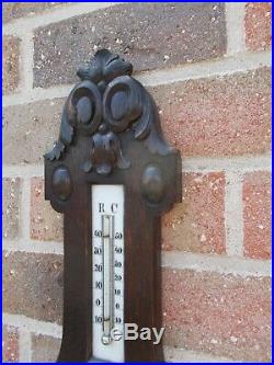 Antique wall black forest barometer /thermometer carved wood