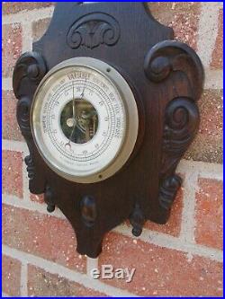 Antique wall black forest barometer /thermometer carved wood
