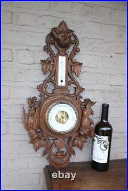 Antique wood carved hunting trophy wall barometer dog
