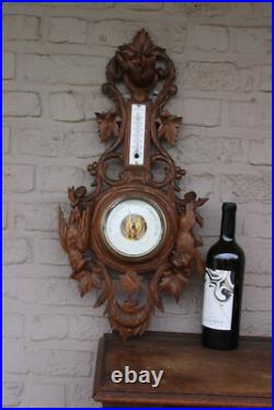 Antique wood carved hunting trophy wall barometer dog