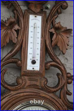 Antique wood carved hunting trophy wall barometer dog