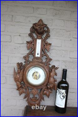 Antique wood carved hunting trophy wall barometer dog