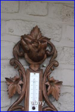Antique wood carved hunting trophy wall barometer dog