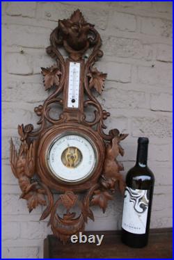 Antique wood carved hunting trophy wall barometer dog