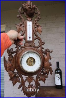 Antique wood carved hunting trophy wall barometer dog
