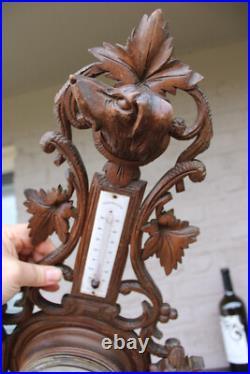Antique wood carved hunting trophy wall barometer dog