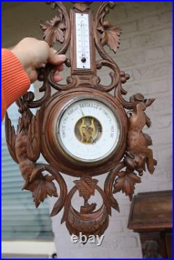 Antique wood carved hunting trophy wall barometer dog