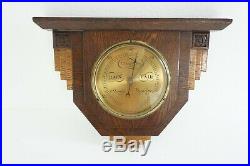 Art Deco Oak + Brass Aneroid Barometer England, 1930 973
