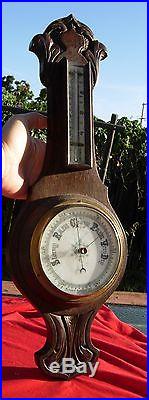 Art Nouvea Aneroid BAROMETER THERMOMETER Antique Carved Wood ORNATE