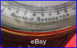 Art Nouvea Aneroid BAROMETER THERMOMETER Antique Carved Wood ORNATE