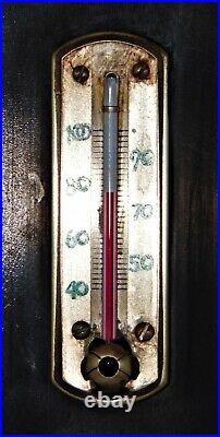 Atq Taylor wood & brass wall barometer 19 weather base with two thermometers vguc