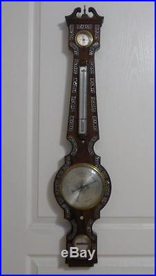 Atq WALNUT BANJO BAROMETER by R. SPEAR with MOTHER OF PEARL INLAY Circa 1850