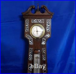 Atq WALNUT BANJO BAROMETER by R. SPEAR with MOTHER OF PEARL INLAY Circa 1850