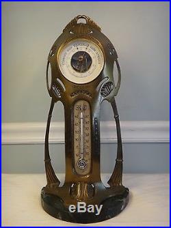 Austrian Jugendstil Art Nouveau Desk Barometer Thermometer Mantle Clock Cased