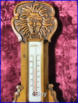 Awesome Medusa Head Hand Carved Wooden Barometer and Thermometer