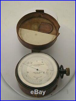 Awesome Rare Antique Leather Cased Aneroid Surveying Barometer Otto Boettger 3