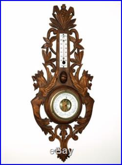 BEAUTIFUL 24 VINTAGE FRENCH CARVED WOOD BAROMETER THERMOMETER CL147