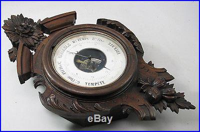 BEAUTIFUL ANTIQUE FRENCH CARVED BLACK FOREST BAROMETER