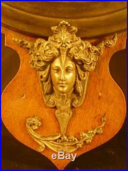 BIG 19 c OAK Neoclassical Bronze Goddess Girl Figure Aneroid Dore Gilt Barometer