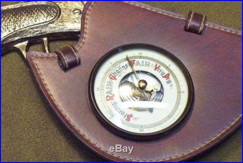 Barometer Pistol Shape Leather Weather Station Vintage Western Germany