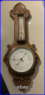 Beautiful Antique Carved Oak Barometer & Thermometer James Lucking London 19