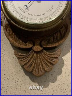 Beautiful Antique Carved Oak Barometer & Thermometer James Lucking London 19