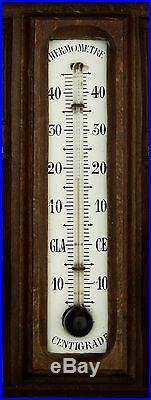 Beautiful Antique French Hand Carved Aneroid Barometer Thermometer at 1900