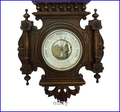 Beautiful Antique French Hand Carved Aneroid Barometer Thermometer at 1900