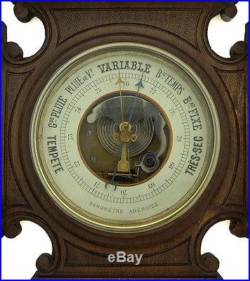 Beautiful Antique French Hand Carved Aneroid Barometer Thermometer at 1900