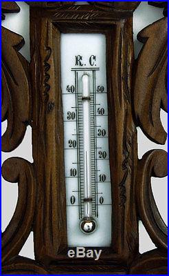 Beautiful Antique German Hand Carved Barometer Thermometer weather station 1900