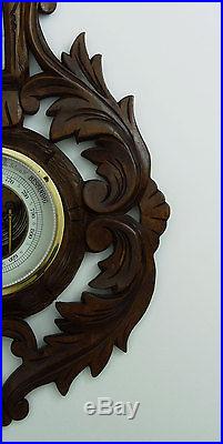 Beautiful Antique German Hand Carved Barometer Thermometer weather station 1900