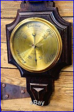 Beautiful Antique Lister Horsfall Ltd Barometer Thermometer Wooden Wheel Case