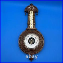 Beautiful Antique Wall Wood Carved Black Forest Barometer Thermometer