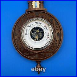 Beautiful Antique Wall Wood Carved Black Forest Barometer Thermometer