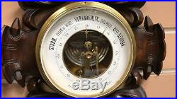 Beautiful Antique Wood Carved Barometer Thermometer Walnut 1890