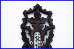 Beautiful Antique Wood Oak Barometer Rate Brown Decoration Home France Art 1920