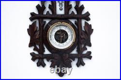 Beautiful Antique Wood Oak Barometer Rate Brown Decoration Home France Art 1920